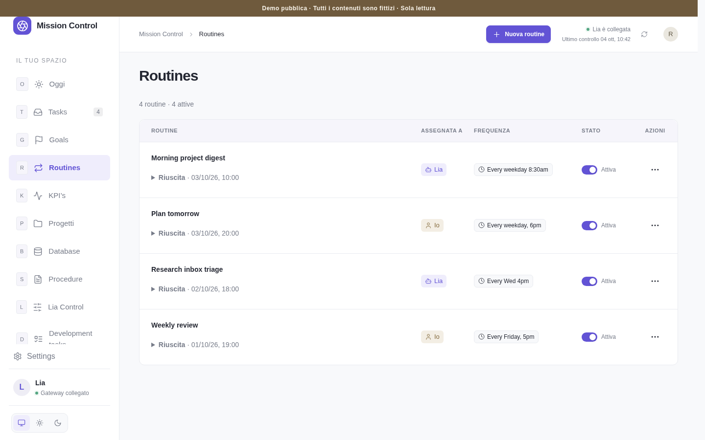 Mission Control recurring routines managed by a person and an AI assistant